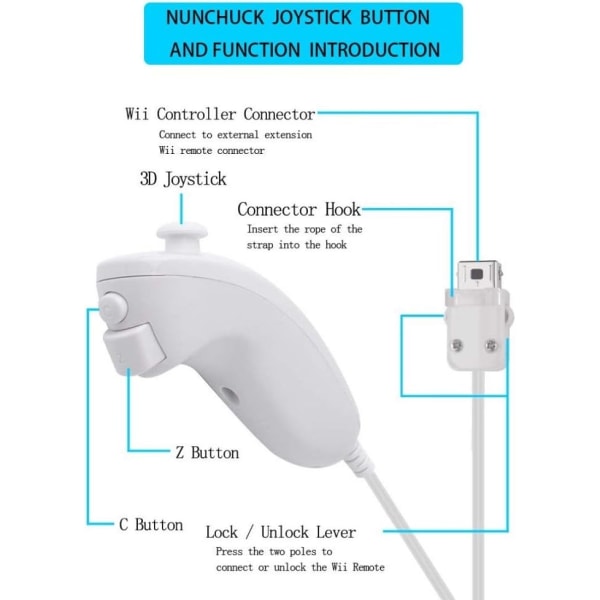2-Pack trådløs kontroller og Nunchuck for Wii og Wii U-konsoll - WELLNGS
