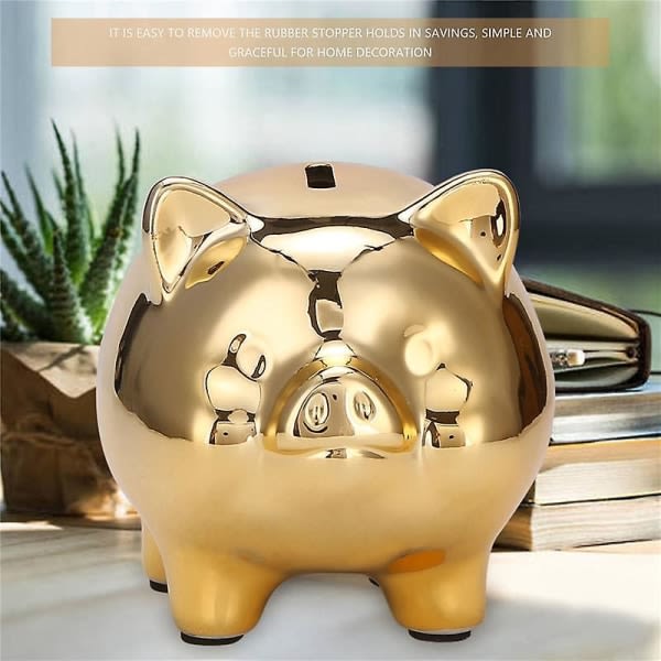 Keramisk Gull Pig Piggy Bank Søt Mynt Piggy Bank Lucky Pig Dekorasjon, Gull Pig