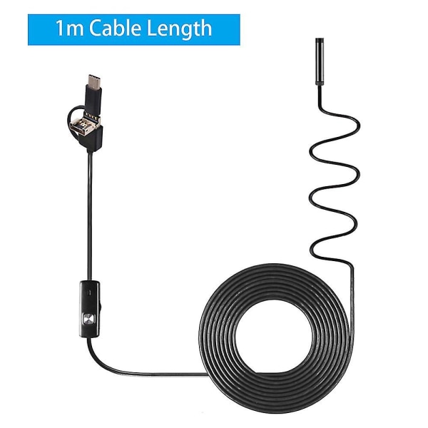 3-i-1 industriellt endoskop Borescope inspektionskamera Inbyggd 6 lysdioder Ip67 vattentätt USB typ c endoskop