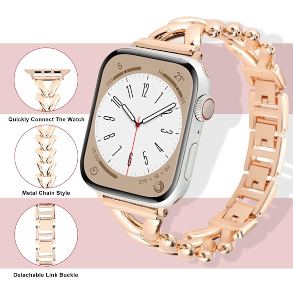 Rose Gold - Armband Kompatibel med Apple Watch 41mm 40mm 38mm Serie 8/7/6/5/4/3/2/1, Dam Tunn Rostfritt Stål Metall Ersättningsband för iWatch