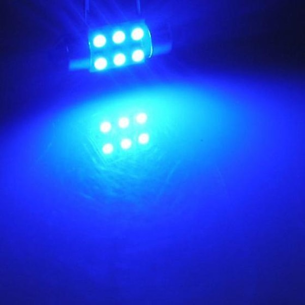 2x C5w Led 6 Smd 31mm Pære Tagkuppel Lys, Blå 12v Dc