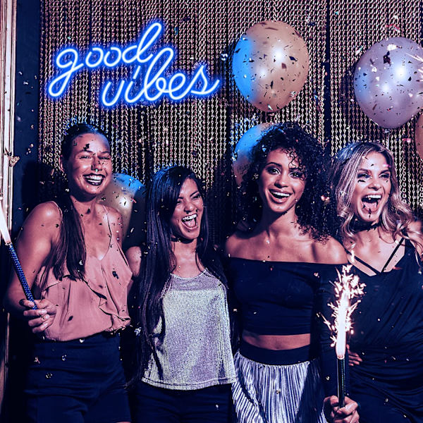 Sininen Good Vibes -neonvalo - LED-neonvalot seinäkoristeluun, neonvalot makuuhuoneeseen, neonseinävalot (16,1 x 8,3 tuumaa)
