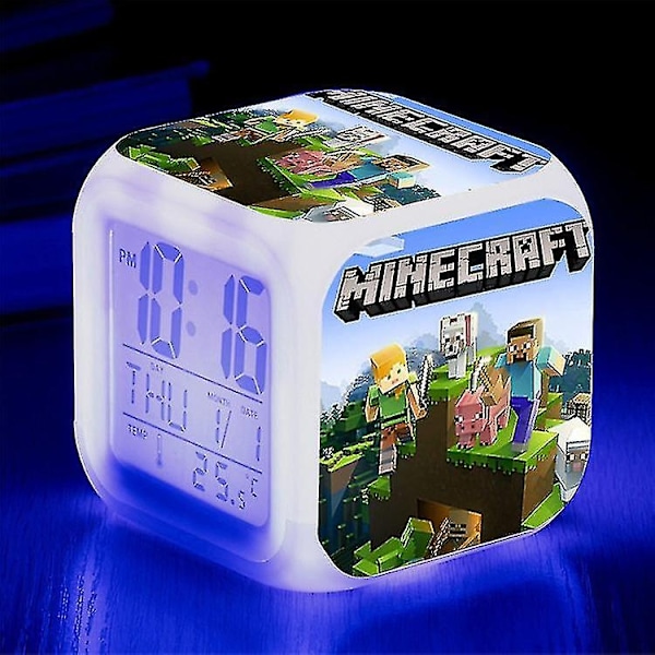 Minecraft Alarmklocka Coolie Skrämd Cartoon Led Digital Färg - Perfekt