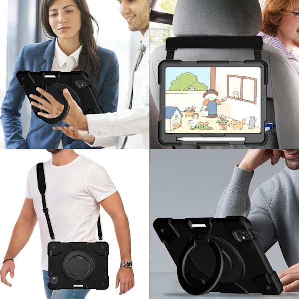 Etui til iPad Pro 11 tommer 2024 (M4) 5. generation, kraftig stødsikker beskyttelse med 360° roterende håndtag/stativ/penholder/Sk Black_xx Black iPad pro11 2024