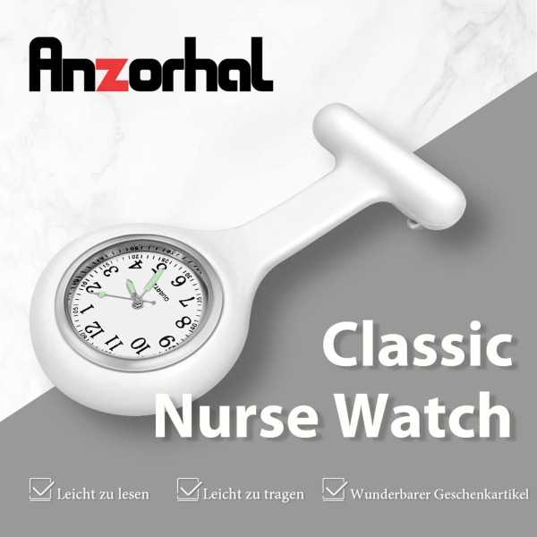 Sygeplejerske ur clip-on ur fob, til sundhedspleje arbejde, glød pointer i mørke, silikone rem med pin/clip, analog-digital, quartz urværk