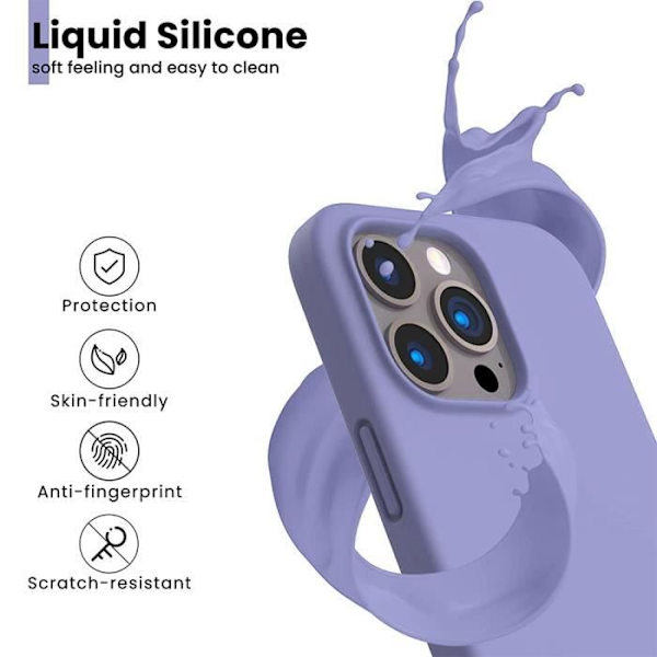 iPhone 16 Pro Max -kotelo silikoninen violetti + 2 karkaistua lasia ja 2 takalasia