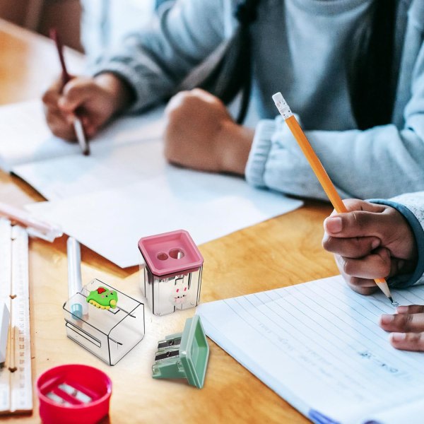 2 st pennvässare Dubbelhåls pennvässare Bulk pennvässare med behållare Handhållen söt tecknad pennvässare för skola kontor