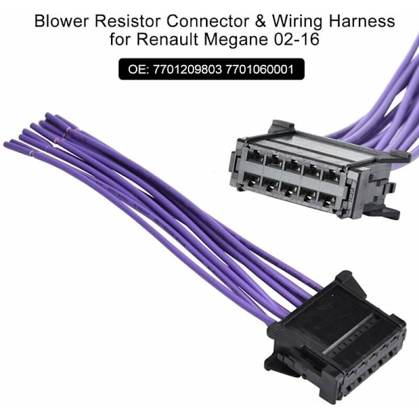 Blæsermodstandsstik og ledningsnet til Renault Megane 02-16 7701209803 7701060001