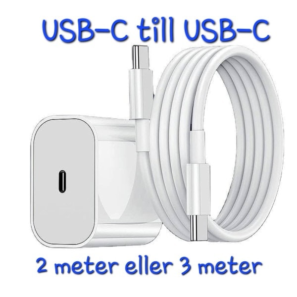 Hurtiglader for iPhone 16 Pro Adapter USB-C til USB-C Hvit