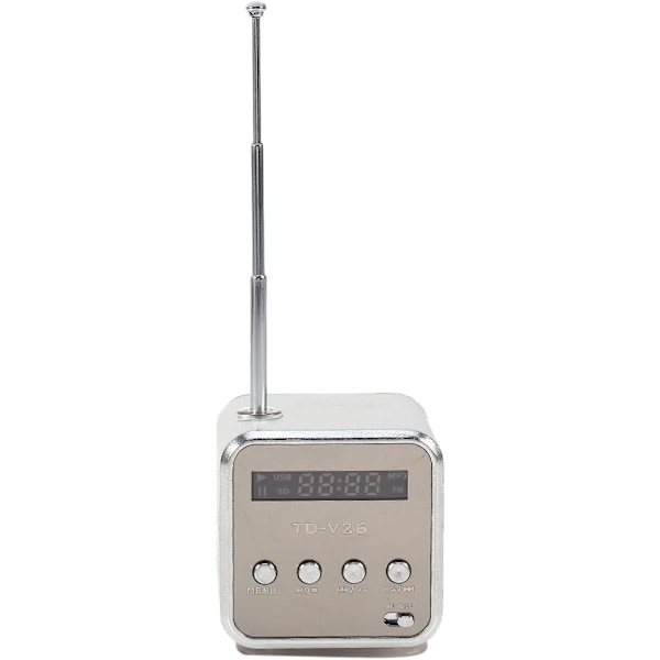 Kannettava radio, Radio Halpa TD V26 Pienet radiot Taskuradio Paristoradio Mini kaiutin Musiikkisoitin FM-radio PC Muoti Tukee TF-korttia ja U-levyä Silver