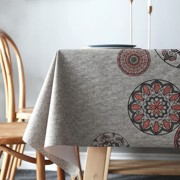 Torkduk i PVC, vattentät plast, rektangulär bordsskydd för kök, picknick, utomhus (retroblommigt tryck, 137 x 137 cm)