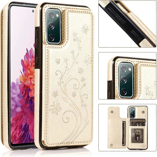 Telefoncover til Samsung Galaxy S20 FE 5G/S20 Fan med hærdet glas skærmbeskytter kortholder pung etui stativ flip læder tilbehør guld