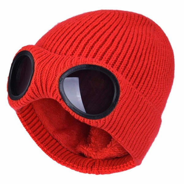 Unisex Goggle Beanie Stickad Vinter Chunky Beanie Hat