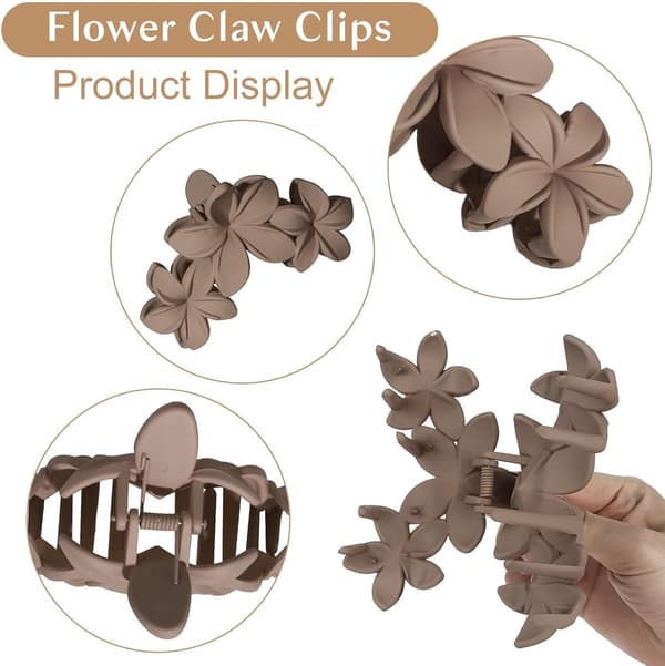 Stora Blomsterhårklämmor 4-pack, Starkt Grepp Matt Klo för Tjockt Hår black