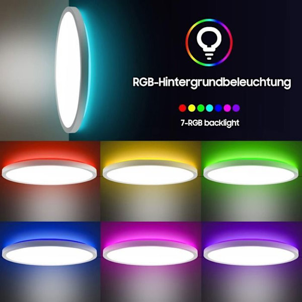Dimmable LED Ceiling Light - with Remote Control, Ceiling Lamp, Living Room Lamp, Flat Round, Interior, 1 pc, 29×29×3 cm