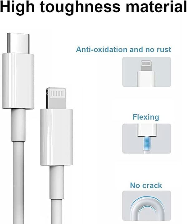 2-pakning - Lader for iPhone - Rask lader 20W med 1m kabel silver
