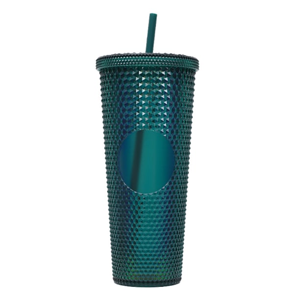 710 ml muovimuki kannella ja pillillä, uudelleenkäytettävä jääkahvikuppi, Transparent dark green