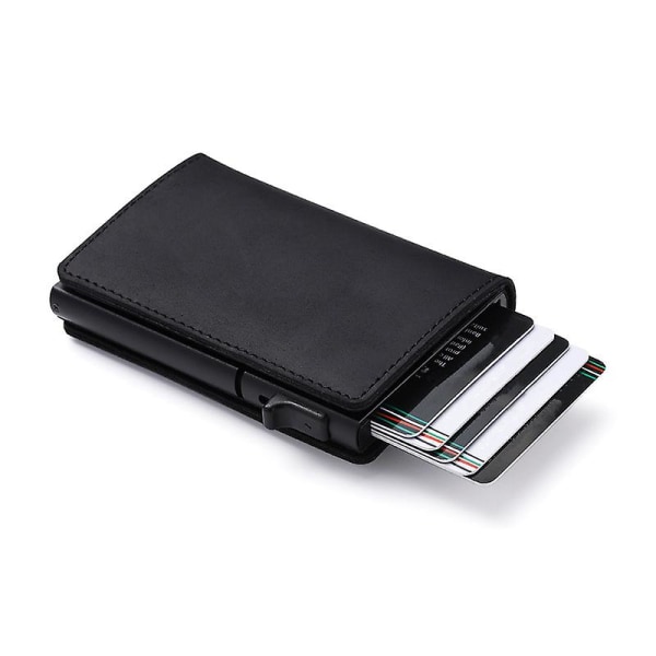 Plånbok i äkta läder för Smart Air Tag, Rfid Kreditkort Pengar Hållare Automatisk Pop Up Mini Aluminium plånbok
