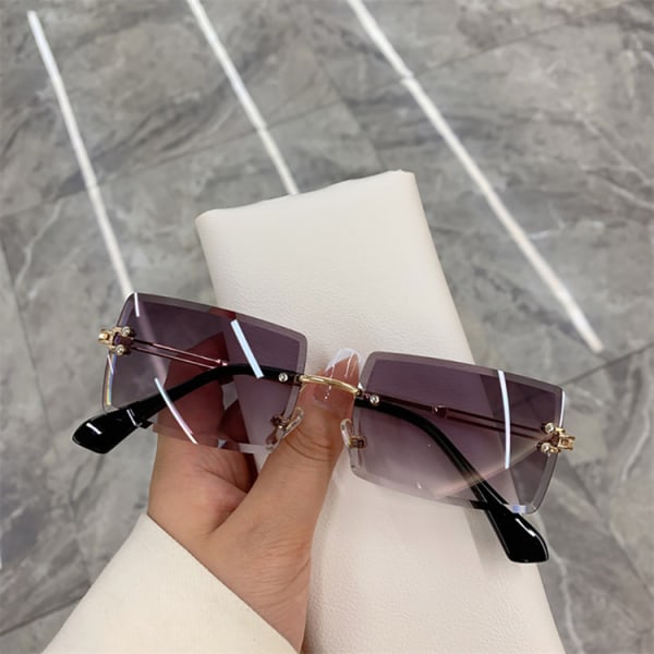 Vintage mote  Nye solbriller Rammeløse rektangelskjermer Gradient UV400 Sommer Solbriller for kvinner