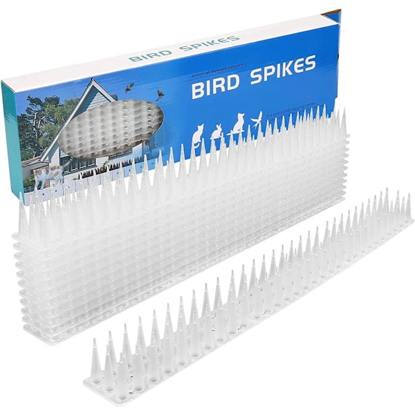Anti-duvspikar 5 meter, plast anti-duvavvisande 3 rader anti-kråka anti-katt fågelavvisande för balkong, staket och tak - 12-pack (vit)