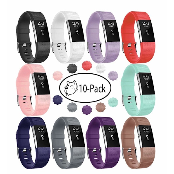 Fitbit Charge 2 -ranneke 10-pakkauksessa, useita värejä (S)
