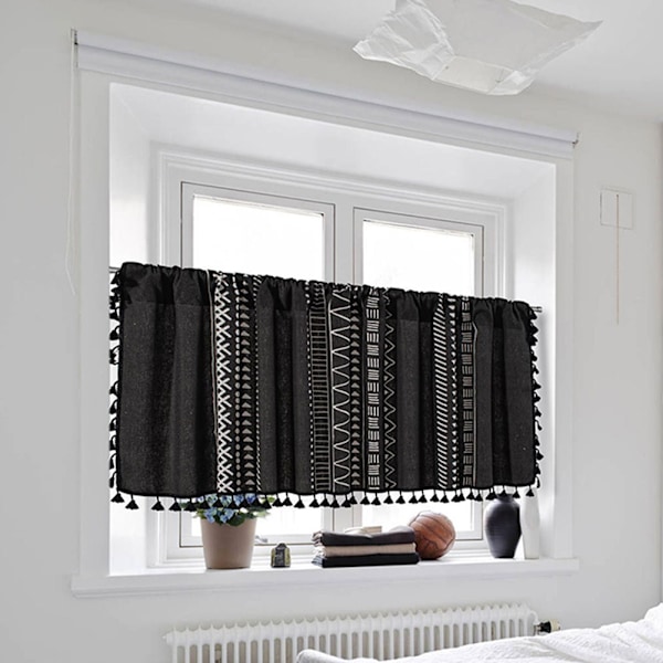 Boho Gardiner med Frynser, Korte Landlige Cafégardiner til Skabe og Døre I IN 150*45