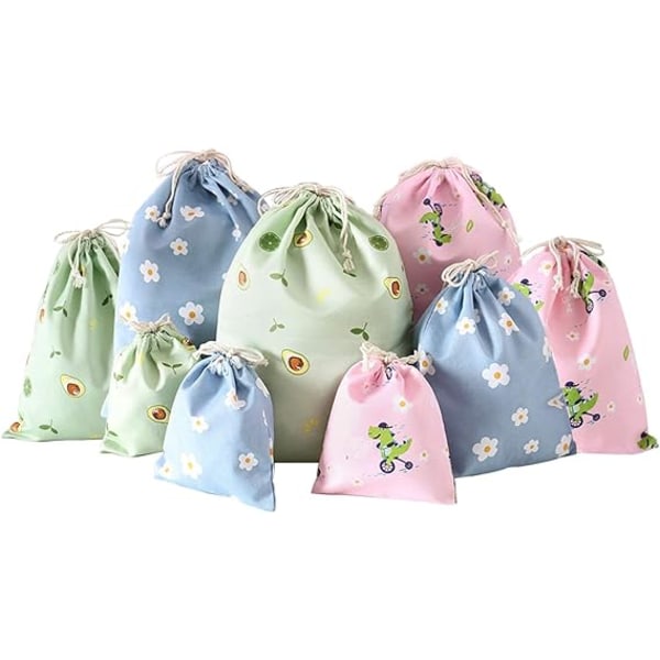 Drawstring Bags, 9pcs Pouches Drawstring, Reusable Breathable Storage Pouches with Drawstring