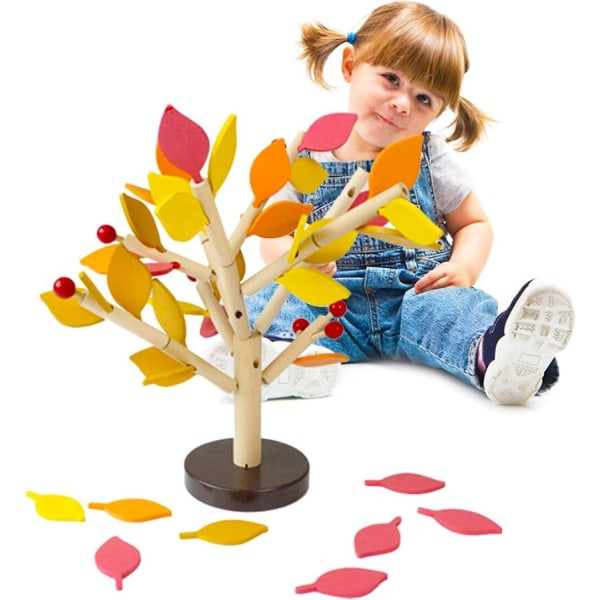 Toddler Byggstenar Trämontering Trädkombination DIY-kombination Pussel Pedagogiska leksaker Dekoration (gul)-3 år+