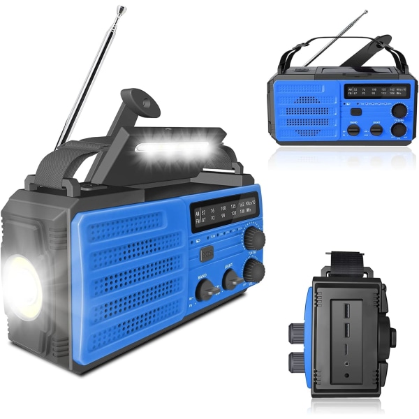 Veva Radio med vev, 8000mAh - Solcellsdriven bärbar AM/FM/NOAA väderradio