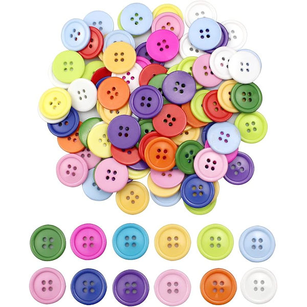 【Tricor Store】100 st Resin Multicolor Runda Knappar 4 Hål för Kläder, Sömnad Hantverk, Dekorationer och DIY Handgjorda Dekorationer 20mm mix
