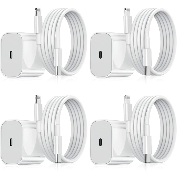 Lader for iPhone - Hurtiglader - Adapter + Kabel 20W USB-C Hvit 4-Pack iPhone