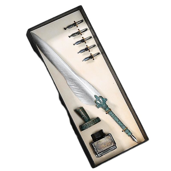 Europæisk Vintage Fountain Pen Sæt Gaveæske Harry Potter Fountain Pen Sæt Gotisk Krop Dip Blæk Pen SILVER