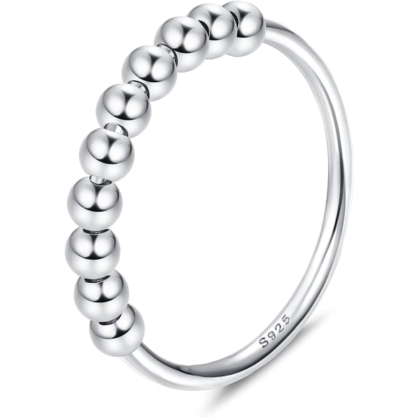 925 Sterling Silver Spinner Bead Ring Fidget Ring för kvinnor tjejer (guld)