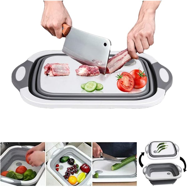 1 Multifunktionell hopfällbar skärbräda Bärbar skärbräda för grönsaker och frukt Resor Camping Grå-WELLNGS NO: 2
