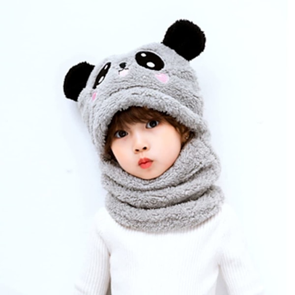 Kids Winter Hat and Scarf 2 in 1 Cute Animal Double Plush Warm Beanie with Ears Kids Soft Beanie (Grey)