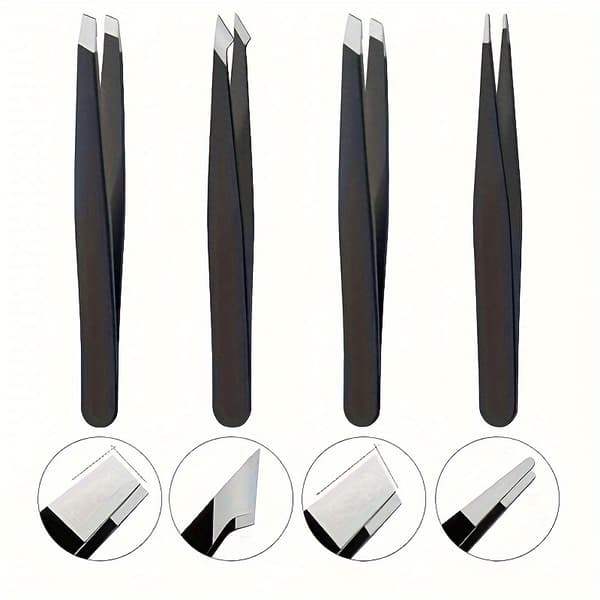 4 stk. pincetsæt i rustfrit stål til hårfjerning, skægtrimning, øjenbrynsformning 4pcs (black)