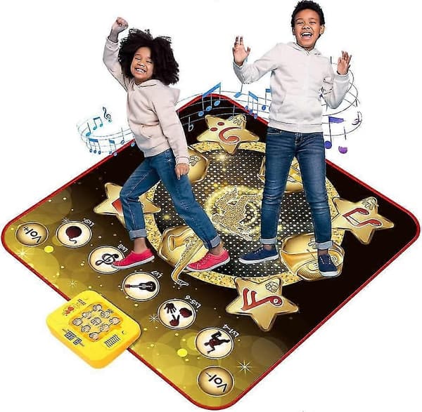 Dansematte, danseleke gave til barn jenter gutter 3-12 år, dansepute med trådløs Bluetooth, 9 utfordringsspillmoduser - Perfekt Gold