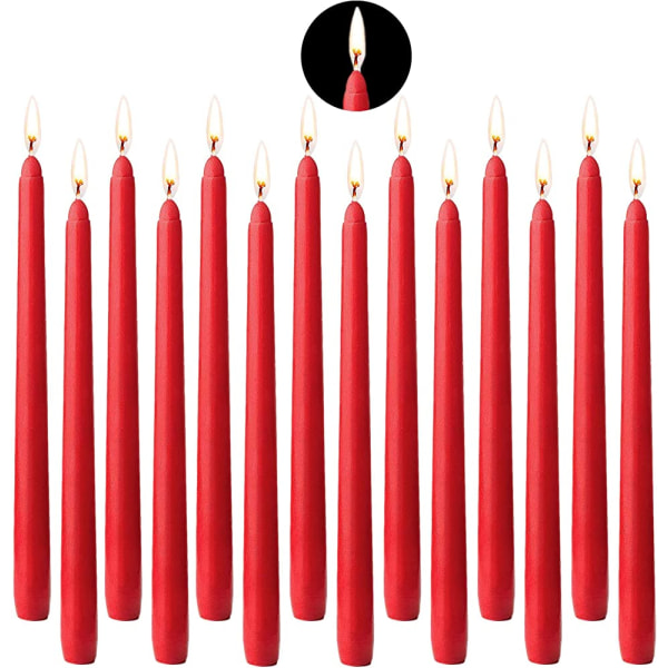 14 delar Ljusstake Ljus Taper Candles 10 tum Set, Stort parfymfritt middagsljus paraffinvax med bomullsvekar, röd