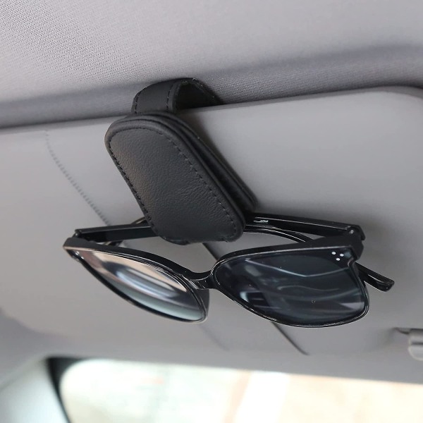 Solglasögonhållare för bil Solskydd, magnetiska läderglasögon Glasögonhängerklämma för bil