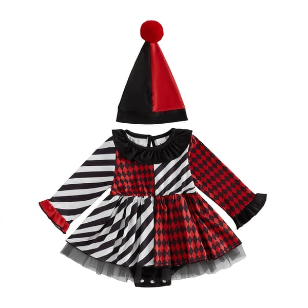 Halloween-kostume til baby pige patchwork klovnehat heldragt kjole black 9-12M