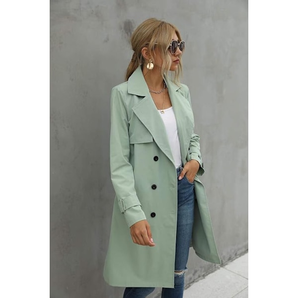 Loalirando - Trenchcoat Dubbelknäppt Klassisk Lång Jacka Vindtät Höst Vårjacka green S