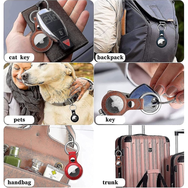 4 Pack Suojaa Nahkainen Airtags Case Tracker cover Air Tag pidikkeellä, AirTag avaimenperä, joka on yhteensopiva Applen AirTag koiran pantan kanssa (monivärinen)