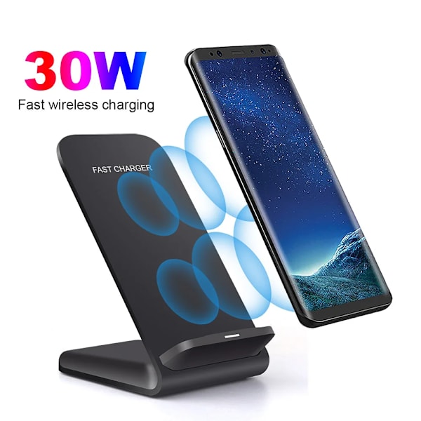 30W Snabbladdare för Trådlös Laddning för Samsung S24 S23 S22 S21 Snabbladdningsställ för iPhone 15 14 13 12 11 Pro Max XS XR X 8 Xiaomi 14 Black