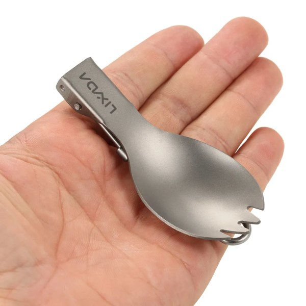 Lixada Titanium sammenleggbar spork - Lett utendørs middagsskje - Bestikk for reiser, camping og ryggsekk