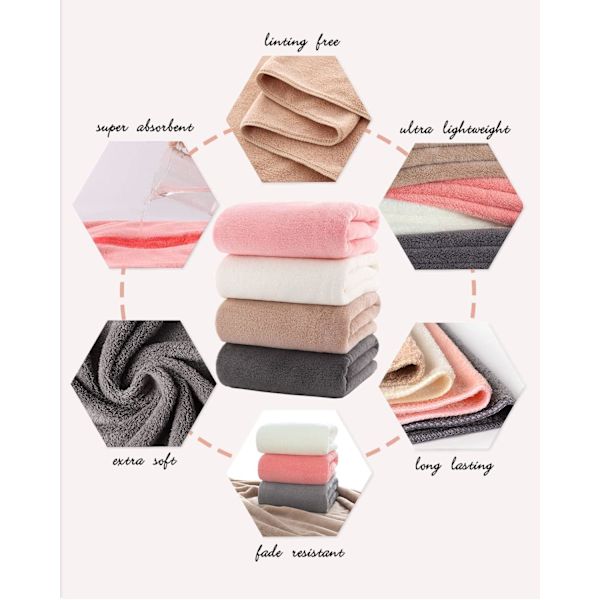 Håndklær 4-delt Myk Mikrofiber Badehåndkle Sett Utrolig Absorberende Lett
