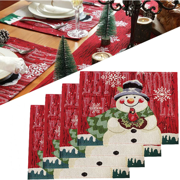 4 stk juledekkebrikker og bordunderlag snømenn trykk tema