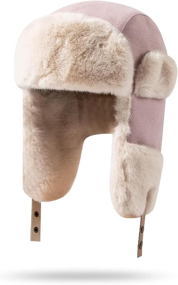 Vinter trapper hat med øreklapper, varm russisk hat til kvinder, trapper hat/skihue til mænd. pink