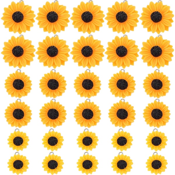 30 st Blommössor Hartshängen Mini solrospärlor Solrosberlocker för smyckestillverkning