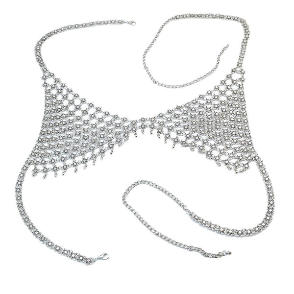 1 stk hul sexet kæde halskæde bikini bh-tilbehør Strandfest kropssmykker til kvinder damedekoration (102X96cm, sølv)