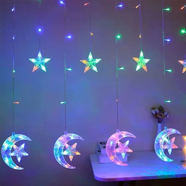 Eid Ramadan LED-gardinlys Fairy Lights EU-plugg varmhvit